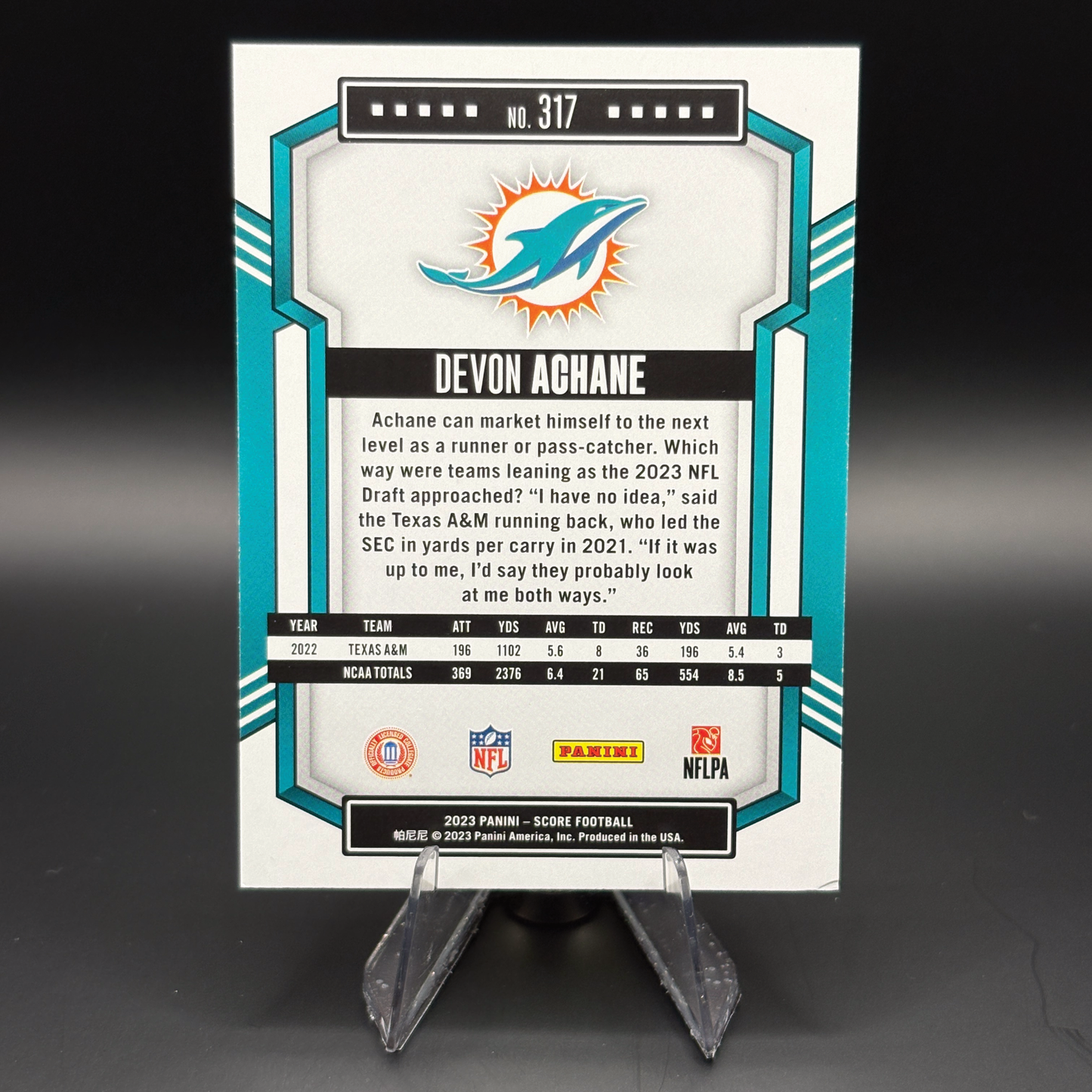 De'Von Achane - 2023 Panini Score #317