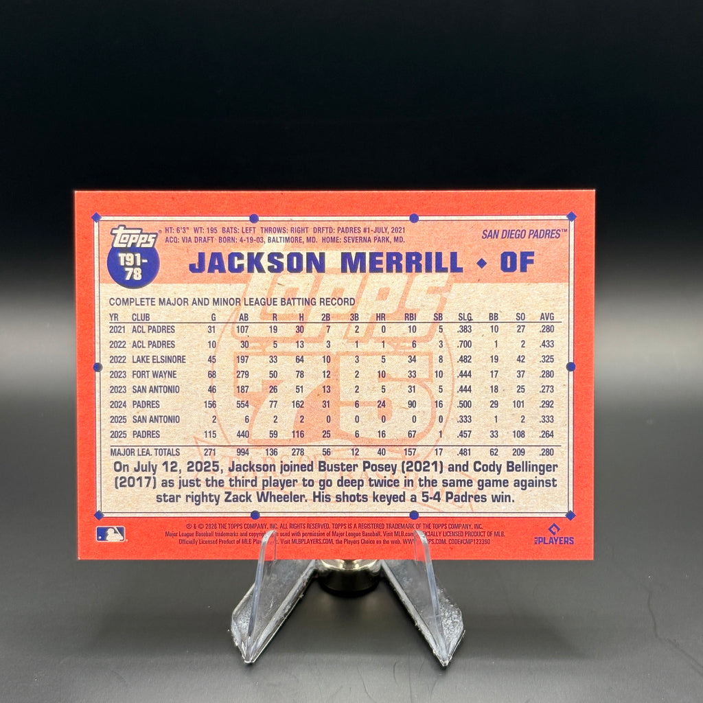 Jackson Merrill (Gold Crackle 15/50) - 2026 Topps 1991 #T91-78