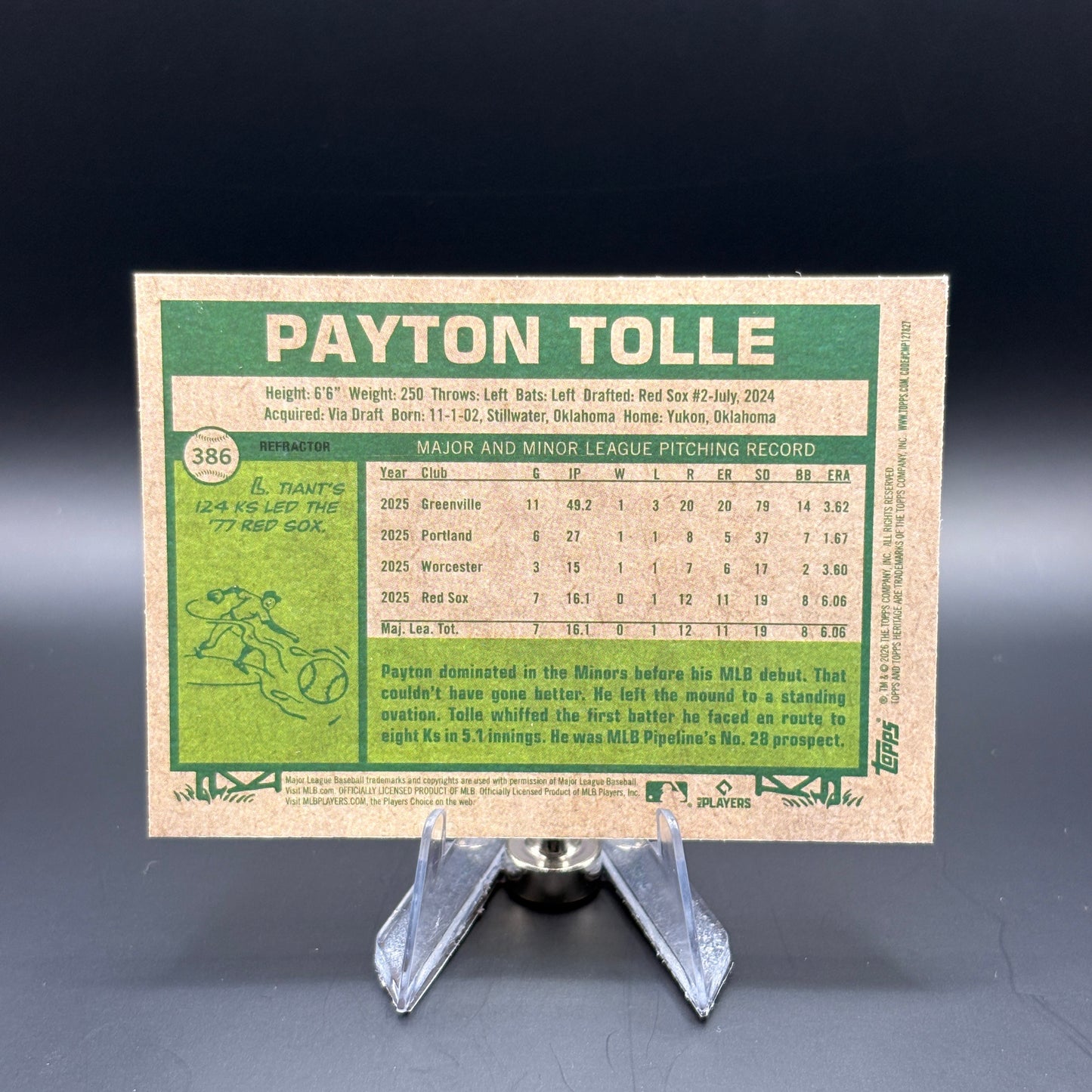 Payton Tolle (Refractor Chrome) - 2026 Topps Heritage #386