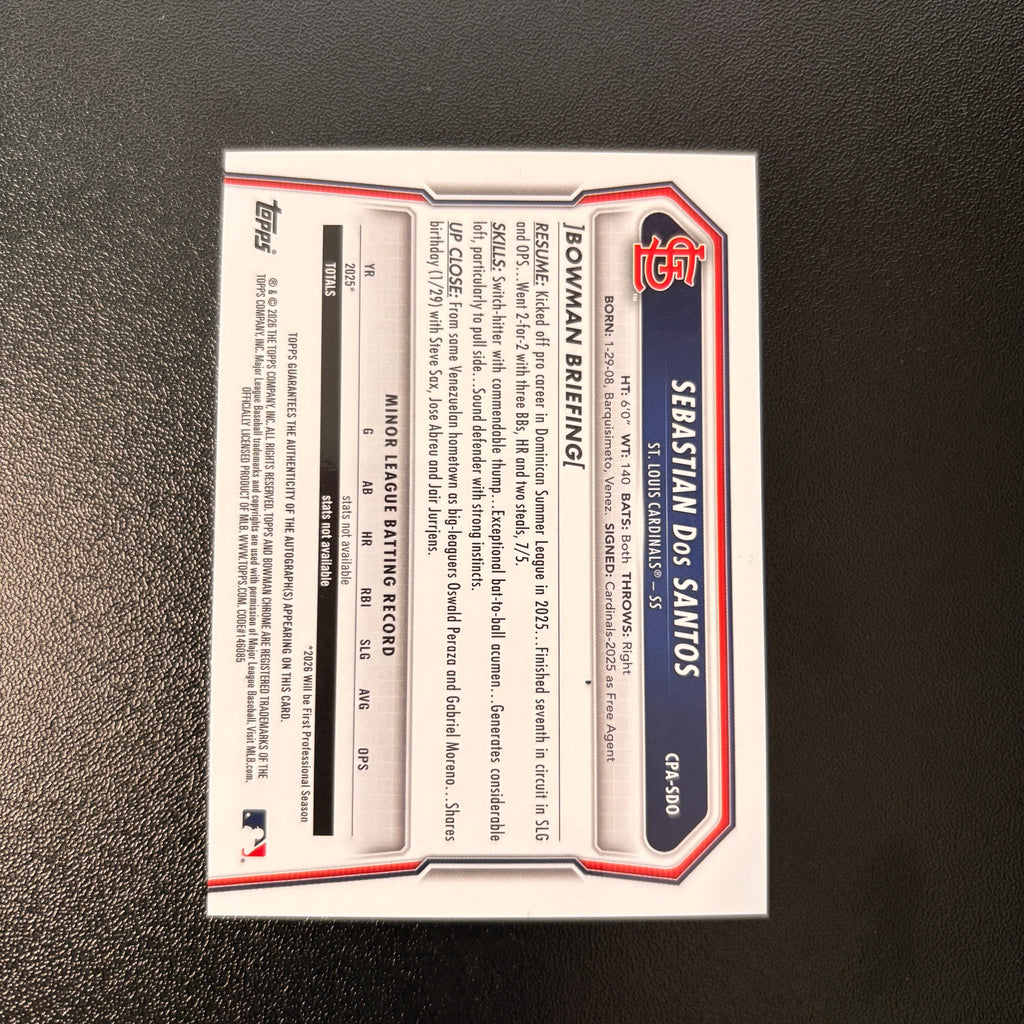 Sebastian Dos Santos 1st Bowman (Autograph) - 2026 Bowman Chrome #CPA-SDO