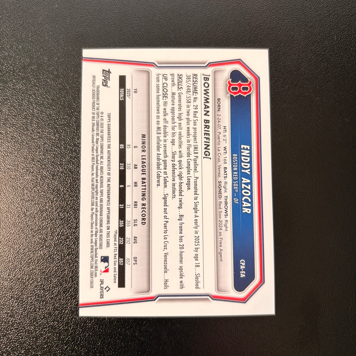 Enddy Azocar 1st Bowman (Autograph) - 2026 Bowman Chrome #CPA-EA
