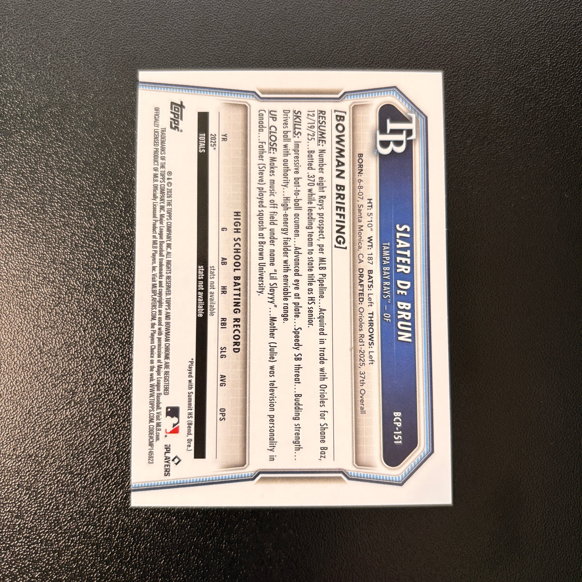 Slater De Brun 1st Bowman - 2026 Bowman Chrome #BCP-151