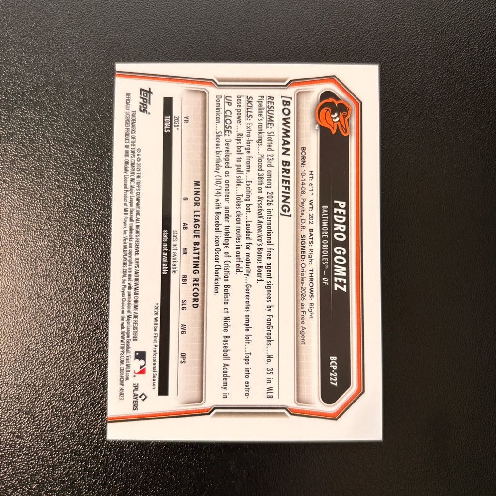 Pedro Gomez 1st Bowman (Black Wave Refractor 9/10) - 2026 Bowman Chrome #BCP-227