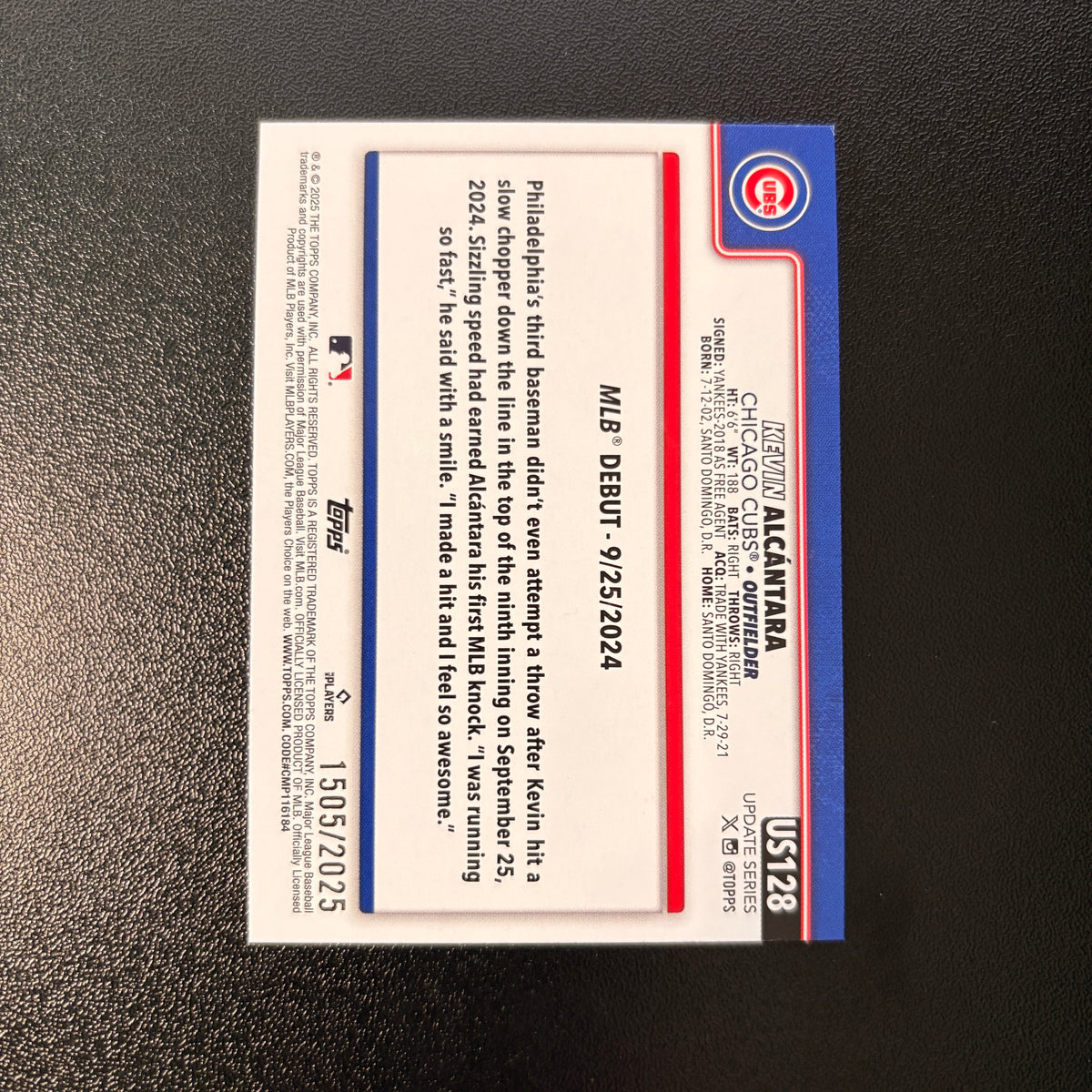 Kevin Alcantara RC (Gold 1505/2025) - 2025 Topps #US128