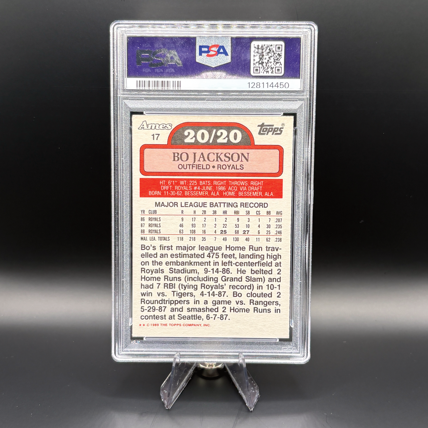 Bo Jackson - PSA 5 - 1989 Ames 20/20 Club #17