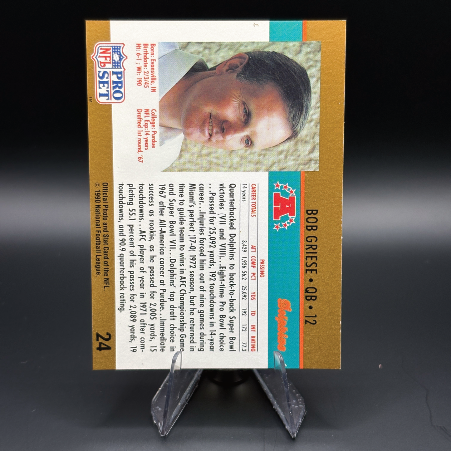 Bob Griese (HOF) - 1990 Pro Set #24