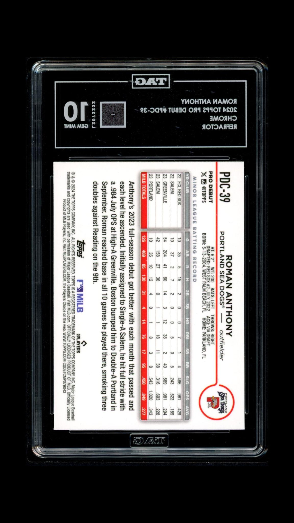 Roman Anthony (Refractor) - TAG 10 - 2024 Topps Pro Debut Chrome #PDC-39