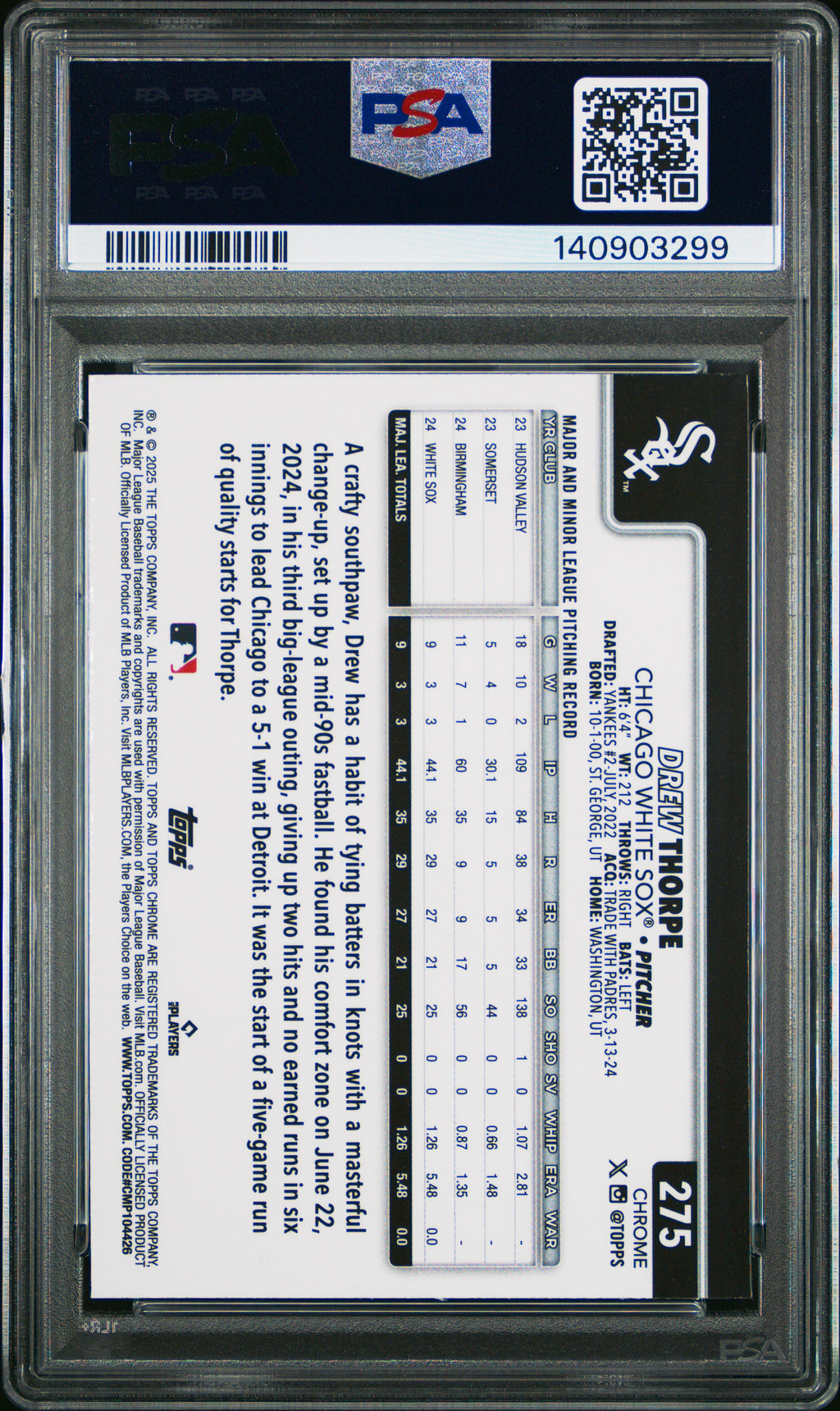 Drew Thorpe (RC) - PSA 9 - 2025 Topps Chrome Logofractor #275