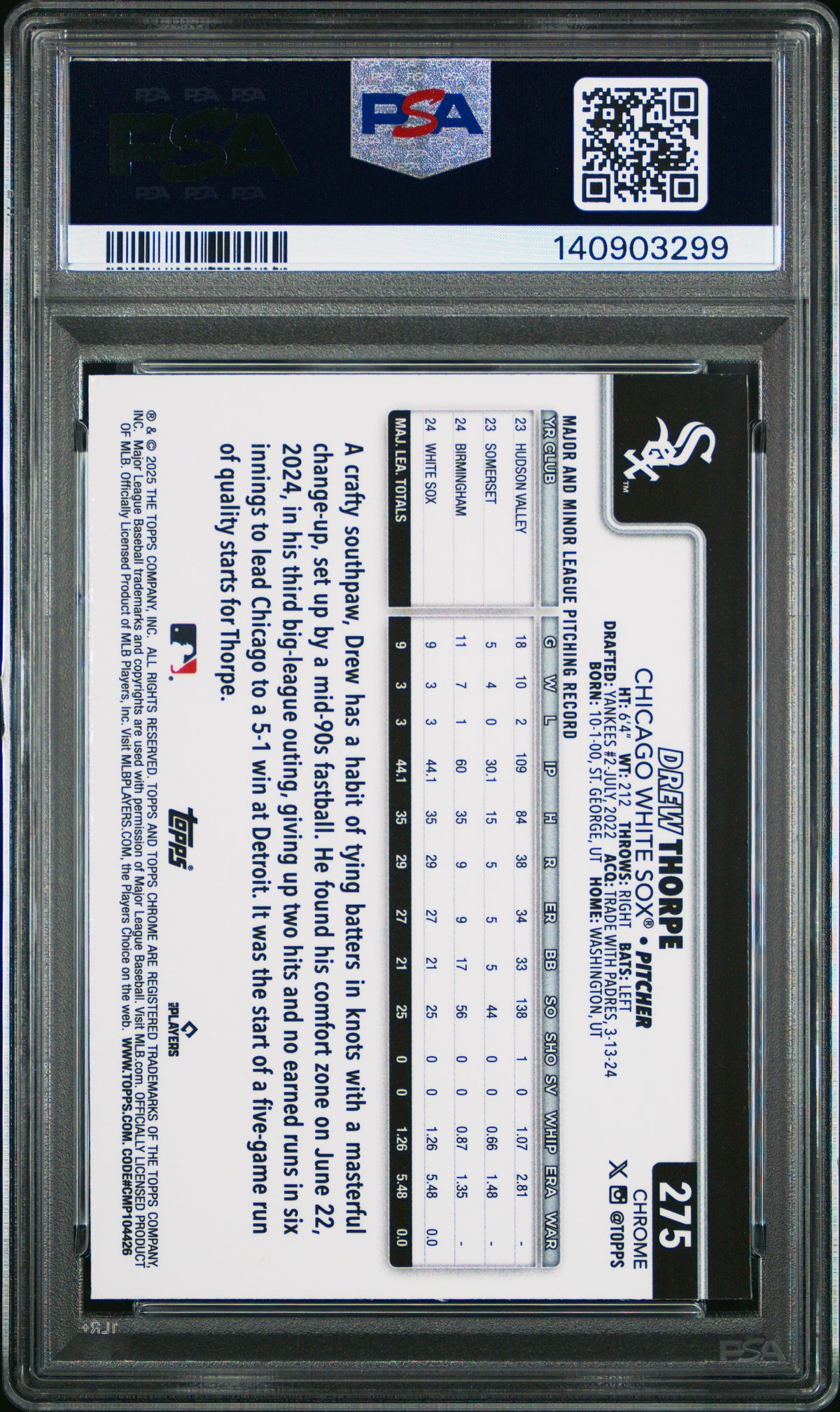 Drew Thorpe (RC) - PSA 9 - 2025 Topps Chrome Logofractor #275