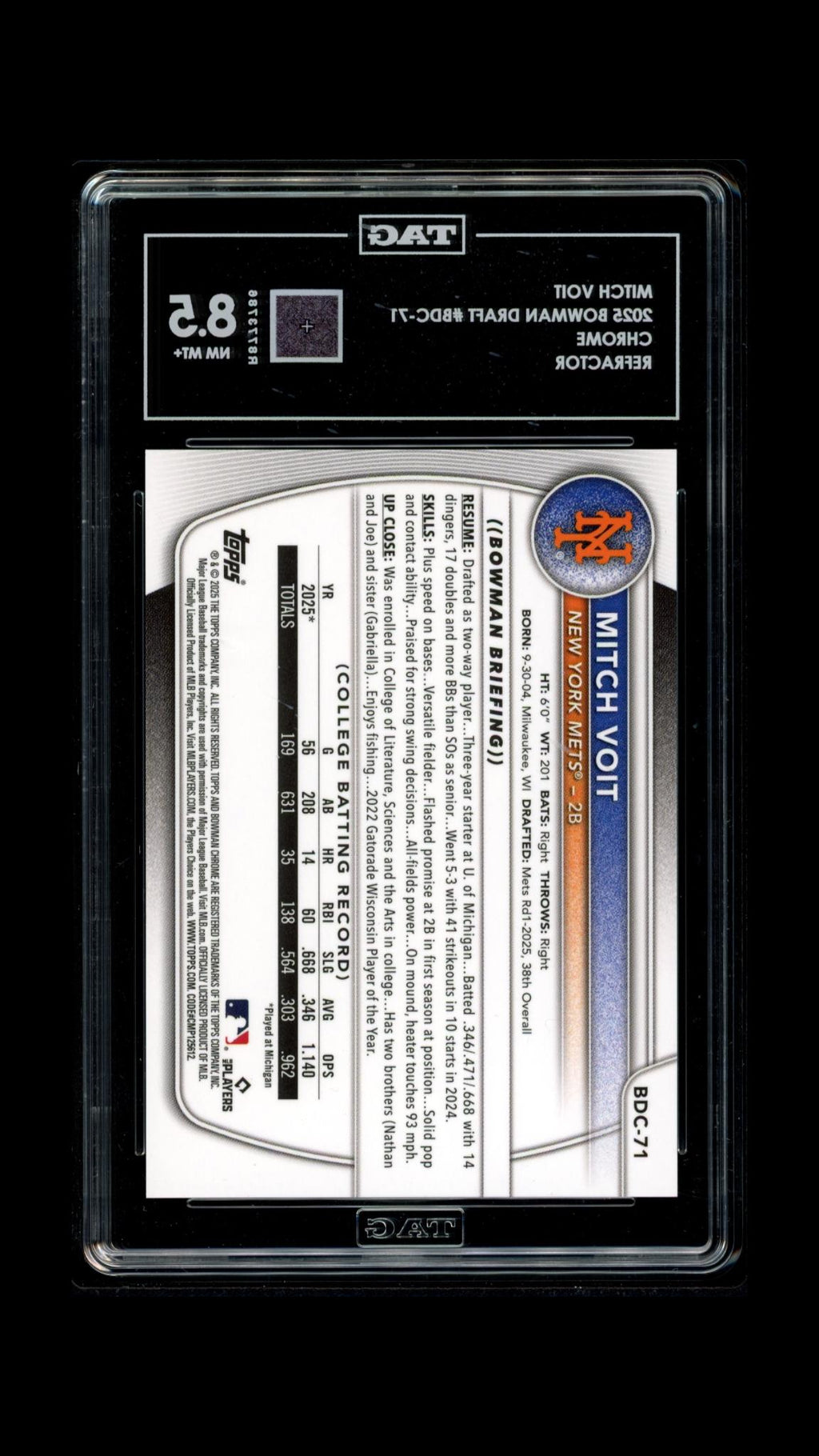 Mitch Voit (Error Refractor 11/35) - TAG 8.5 - 2025 Bowman Draft Chrome #BDC-71