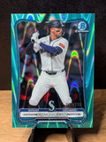 Julio Rodríguez (Aqua Lava Refractor /199) - 2026 Bowman Chrome Base Set #35 Baseball trading card, front and back
