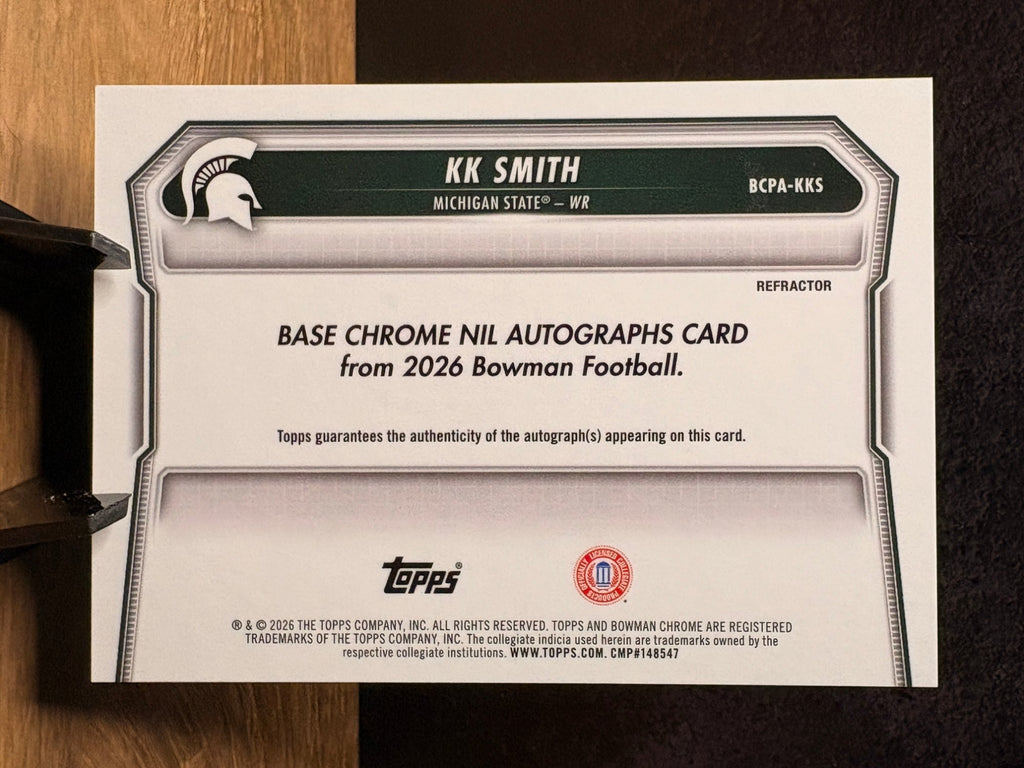KK Smith (RC Refractor /499) - 2026 Bowman Chrome University Base #BCPA-KKS Football trading card, back