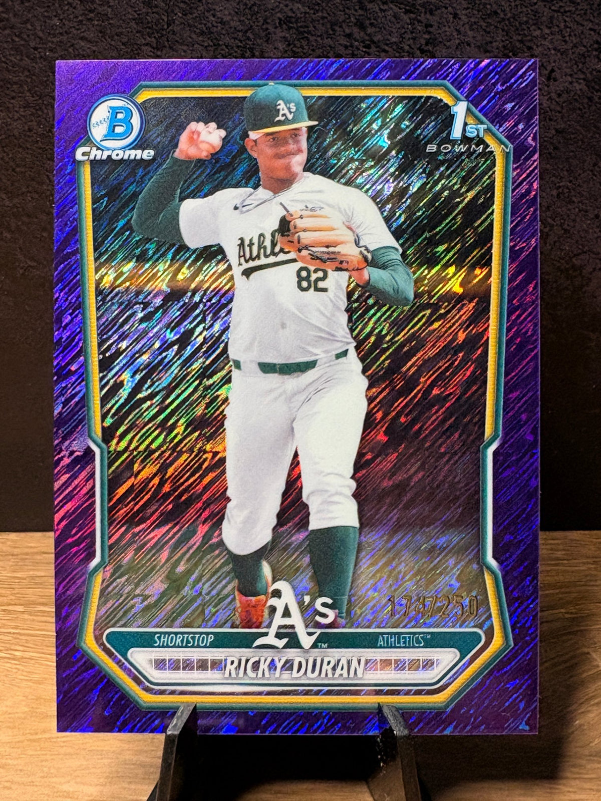 Ricky Duran (Purple RayWave Refractor /250) - 2026 Bowman Chrome Chrome #BCP-185 Baseball trading card, front and back