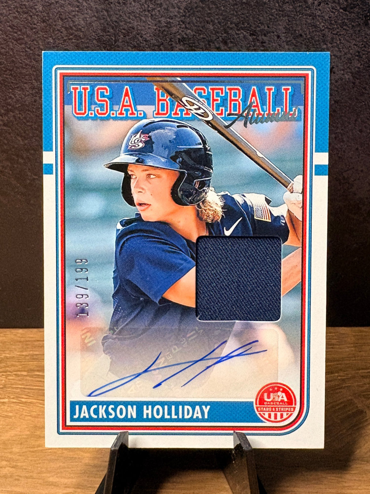 Jackson Holliday (Autograph /199) - 2024 Panini USA Baseball #ASM-JH Baseball trading card, front and back