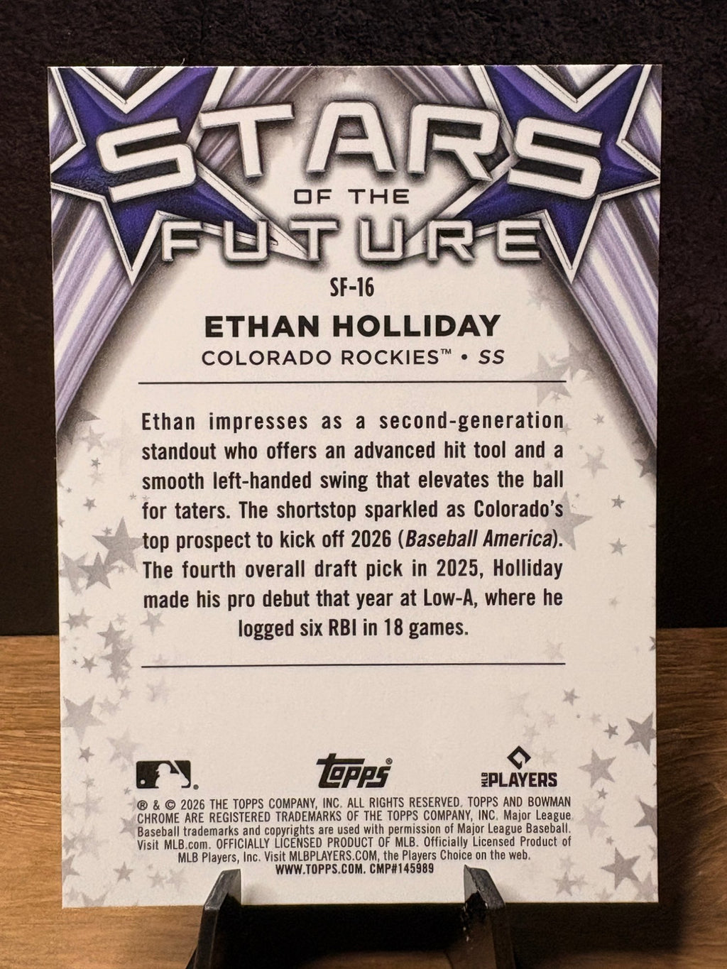 Ethan Holliday (Base) - 2026 Bowman Chrome Stars of the Future #SF-16 Baseball trading card, back