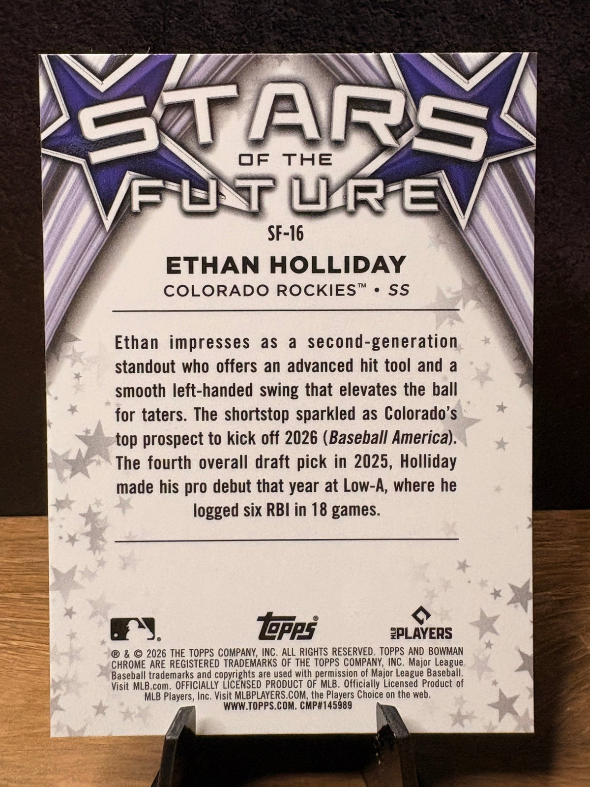 Ethan Holliday (Base) - 2026 Bowman Chrome Stars of the Future #SF-16 Baseball trading card, back