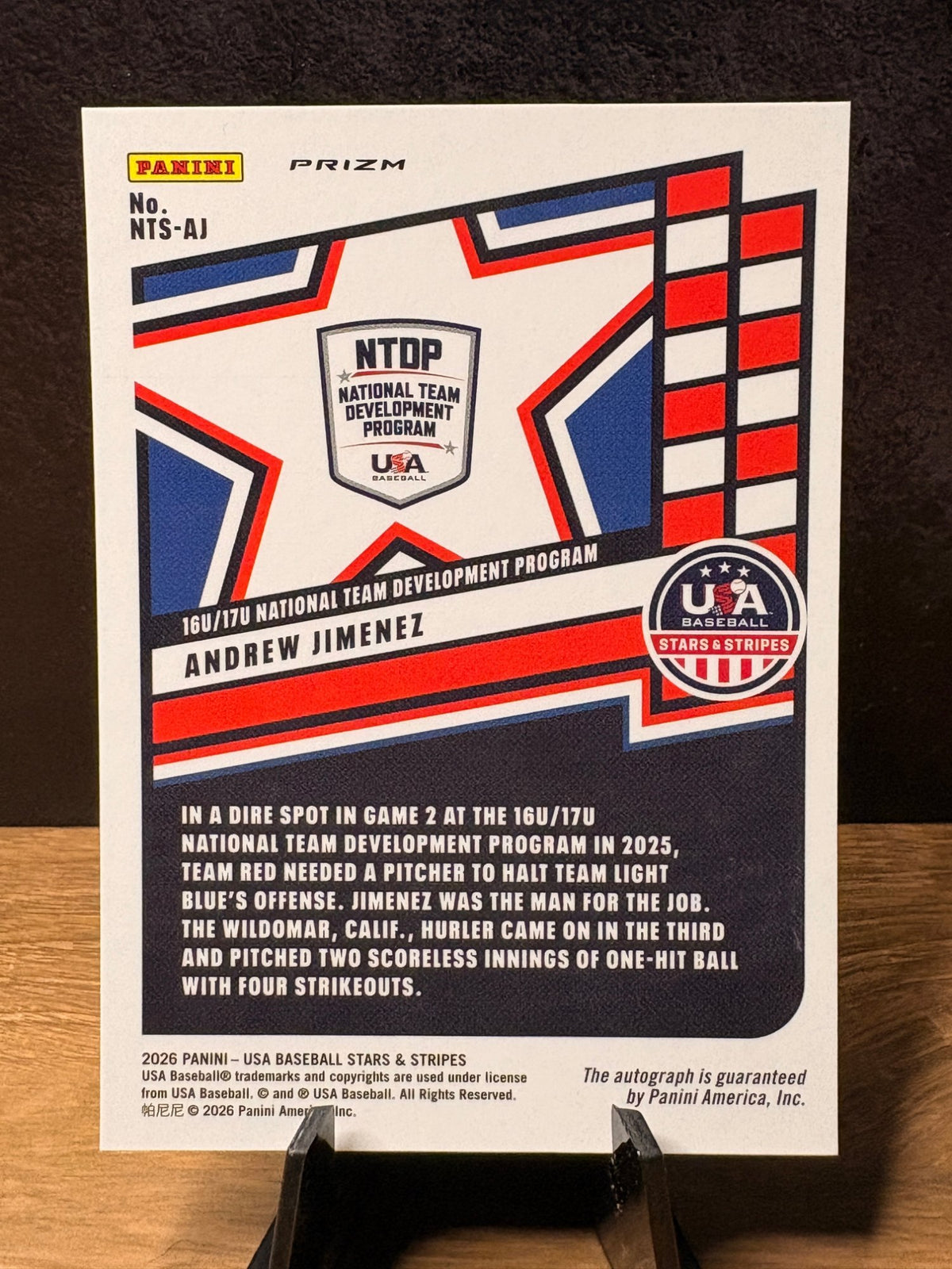 Andrew Jimenez (Green Prizm) - 2026 Panini USA Baseball Stars & Stripes #NTS-AJ Baseball trading card, back