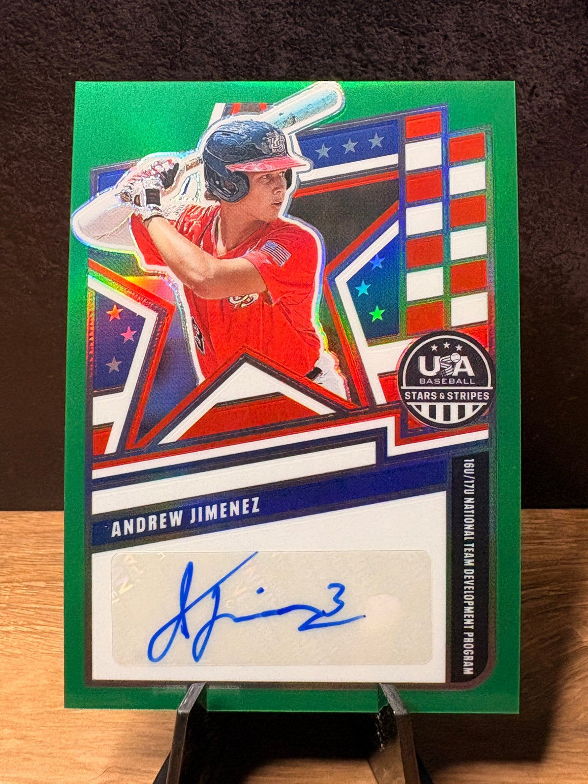 Andrew Jimenez (Green Prizm) - 2026 Panini USA Baseball Stars & Stripes #NTS-AJ Baseball trading card, front and back