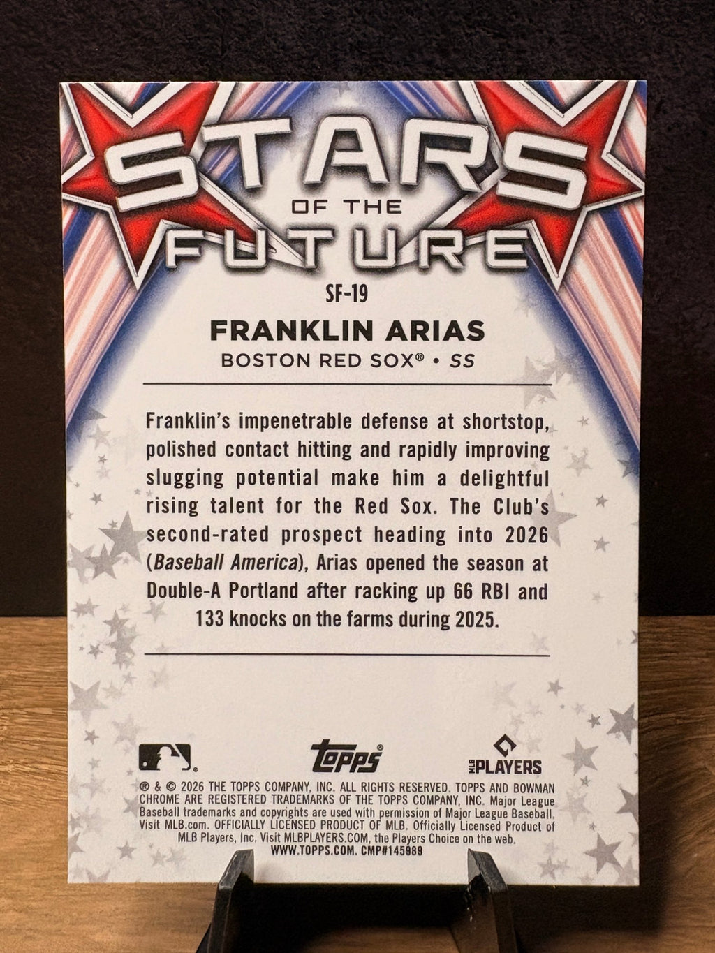Franklin Arias (Base) - 2026 Bowman Chrome Stars of the Future #SF-19 Baseball trading card, back