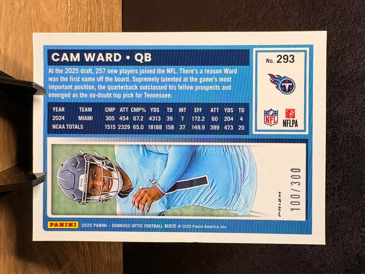 Cam Ward (RC Silver Wave /300) - 2025 Panini Donruss Optic Rated Rookie #293 Football trading card, back