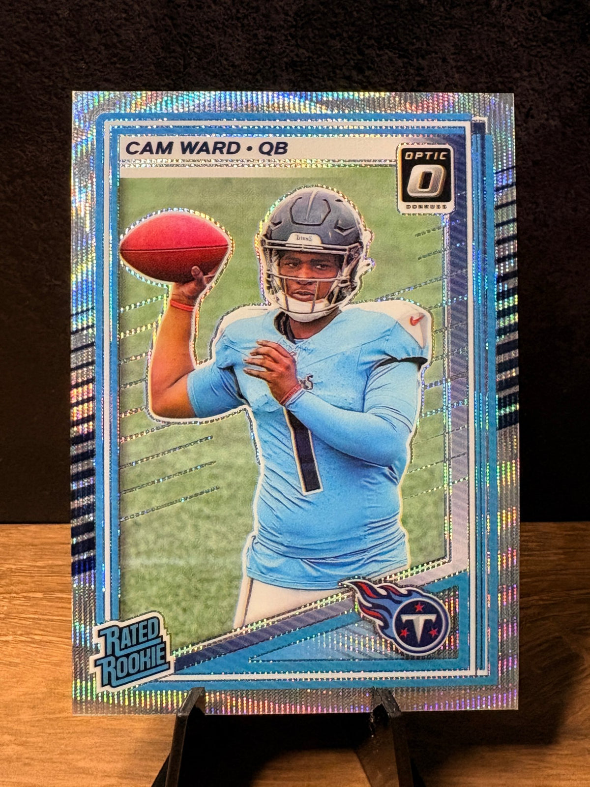 Cam Ward (RC Silver Wave /300) - 2025 Panini Donruss Optic Rated Rookie #293 Football trading card, front and back