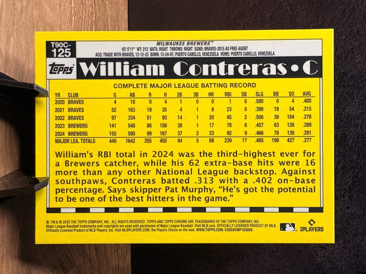 William Contreras (Mojo Refractor) - 2025 Topps 1990 Topps Chrome 35th #T90C-125 Baseball trading card, back