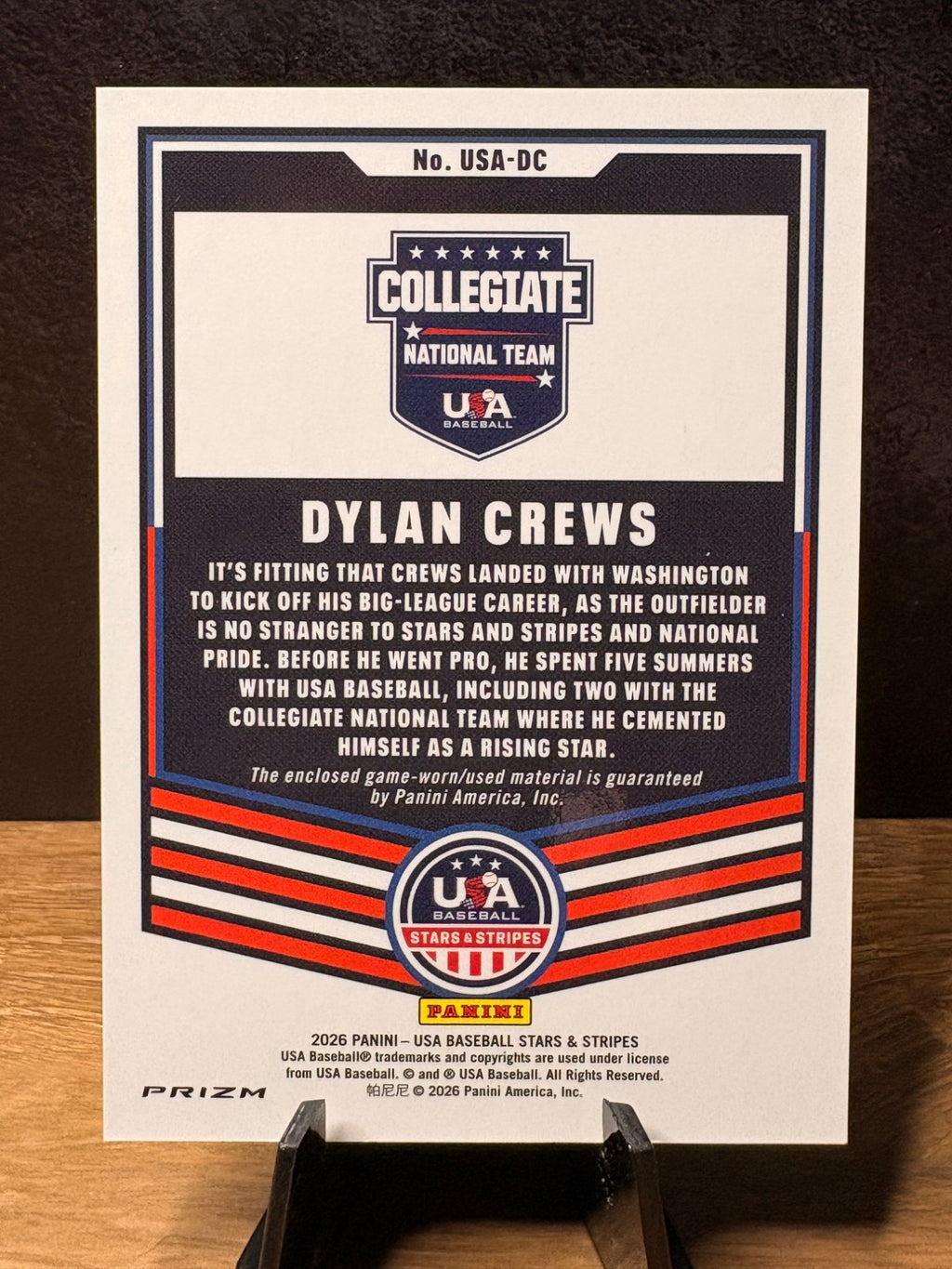 Dylan Crews (Silver Prizm) - 2026 Panini USA Baseball Stars & Stripes #USA-DC Baseball trading card, back