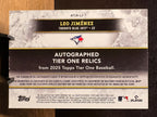 Leo Jiménez (RC /199) - 2025 Topps Tier One Autographed Tier One Relics #AT1R-LJ Baseball trading card, back