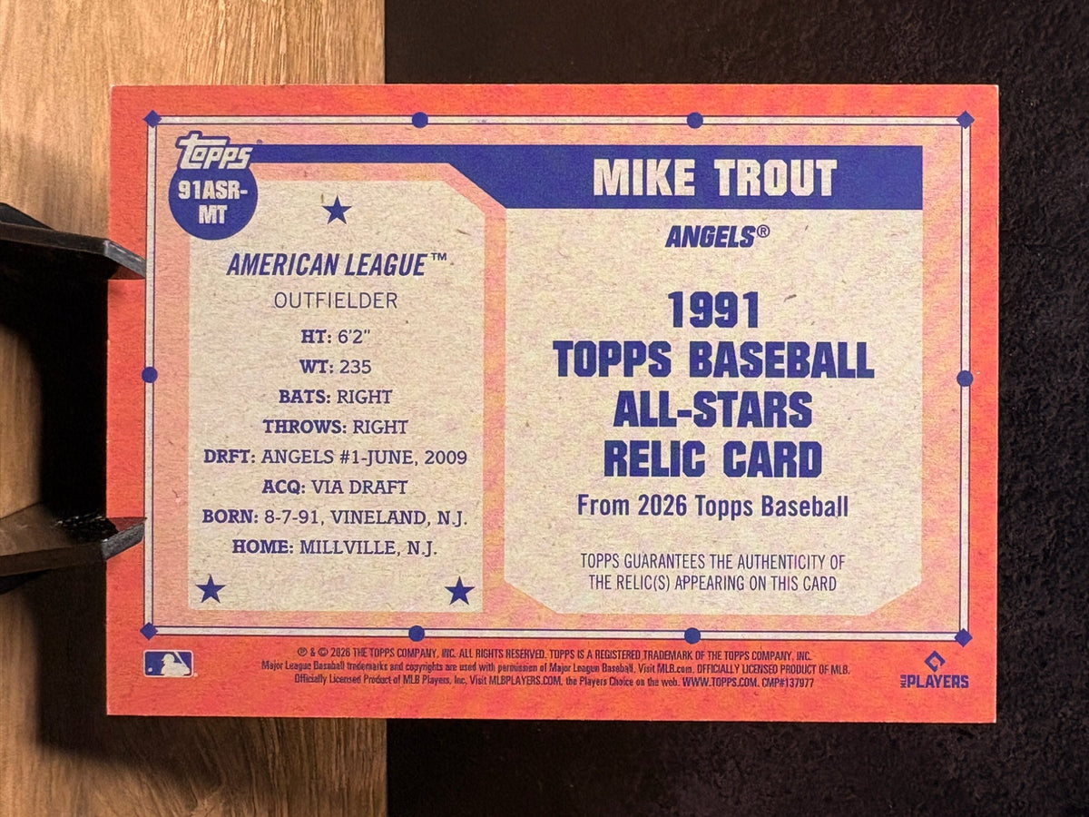Mike Trout (Blue /150) - 2026 Topps 1991 Topps Baseball All-Stars #91ASR-MT Baseball trading card, back