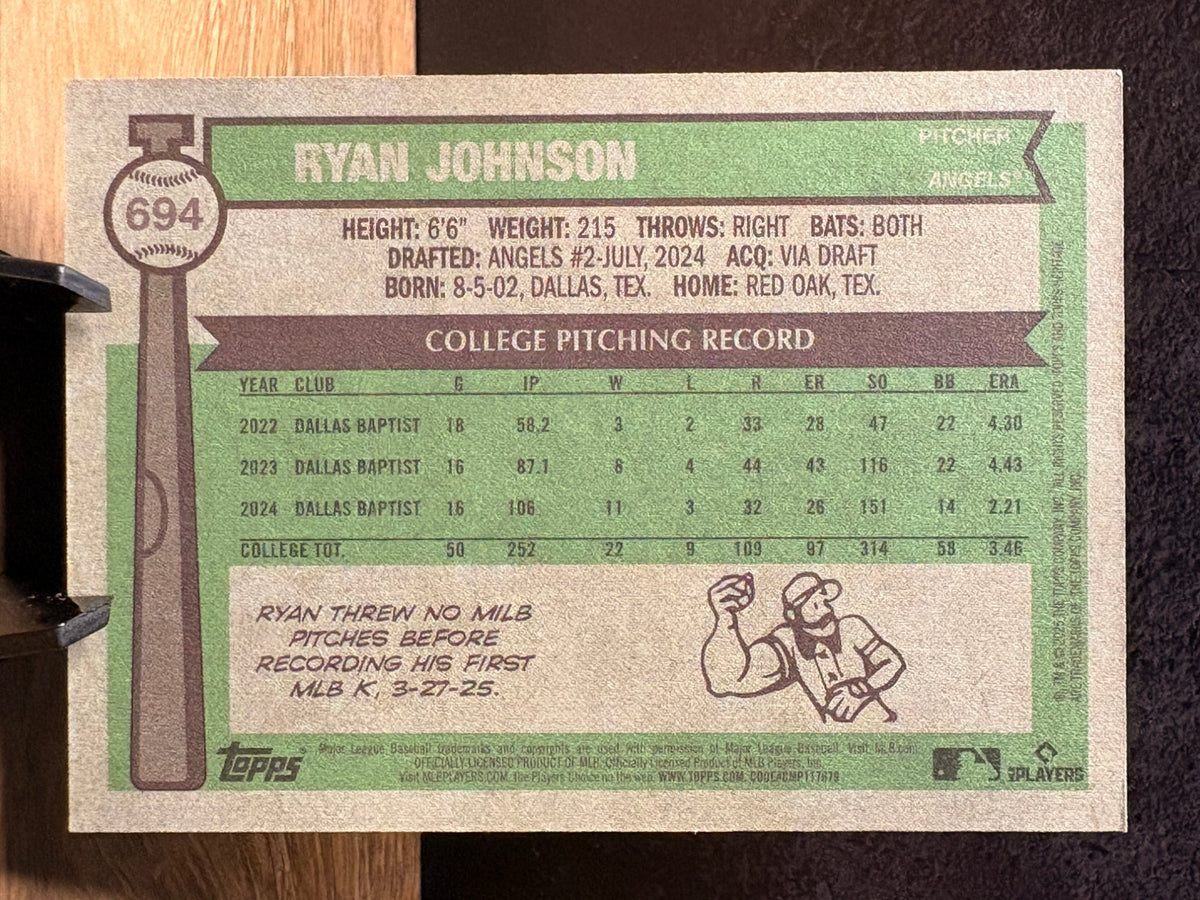 Ryan Johnson (RC Bicentennial /200) - 2025 Topps Heritage High Number #694 Baseball trading card, back