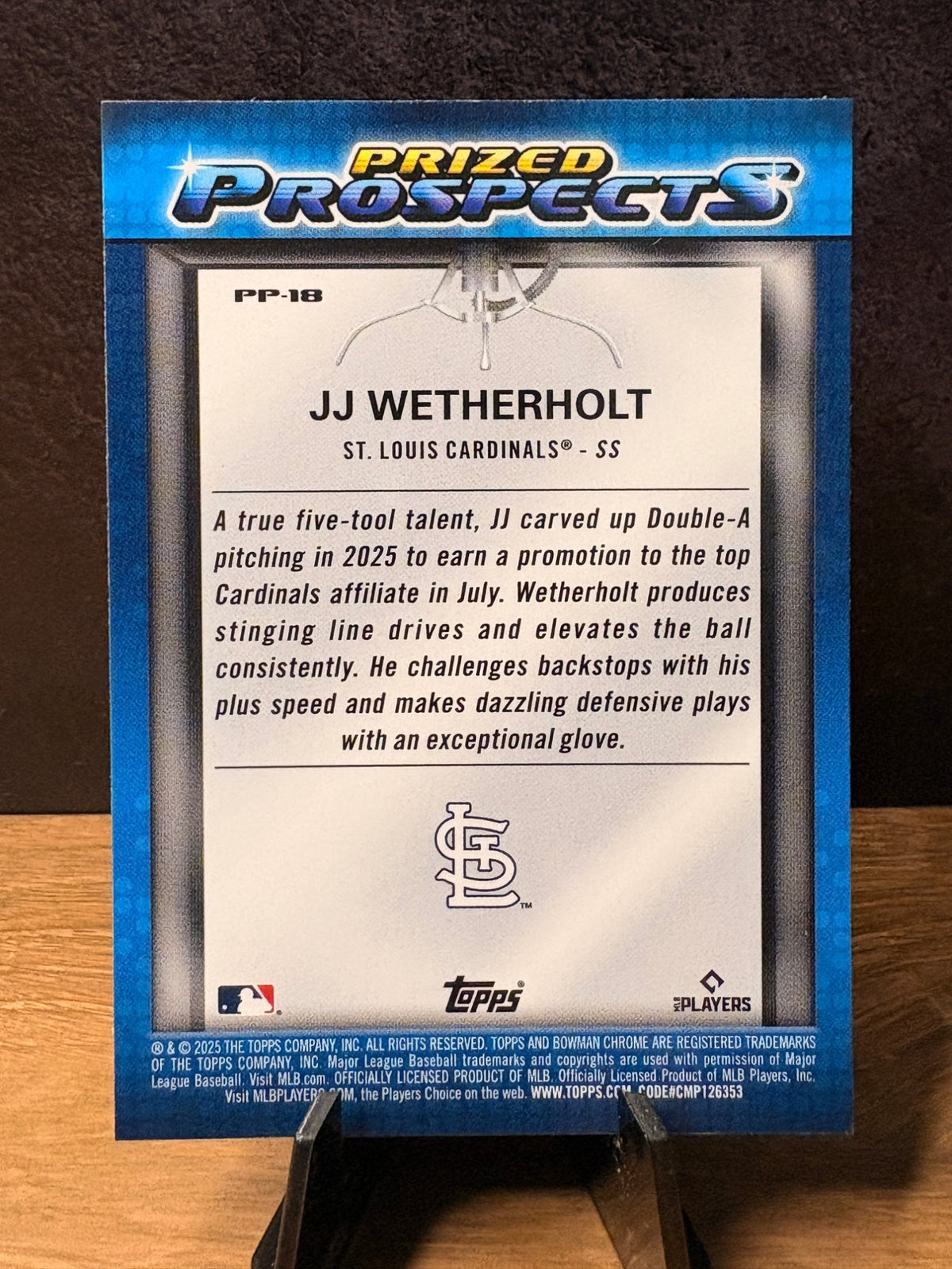 JJ Wetherholt (Mojo Refractor) - 2025 Bowman Chrome Prized Prospects #PP-18 Baseball trading card, back