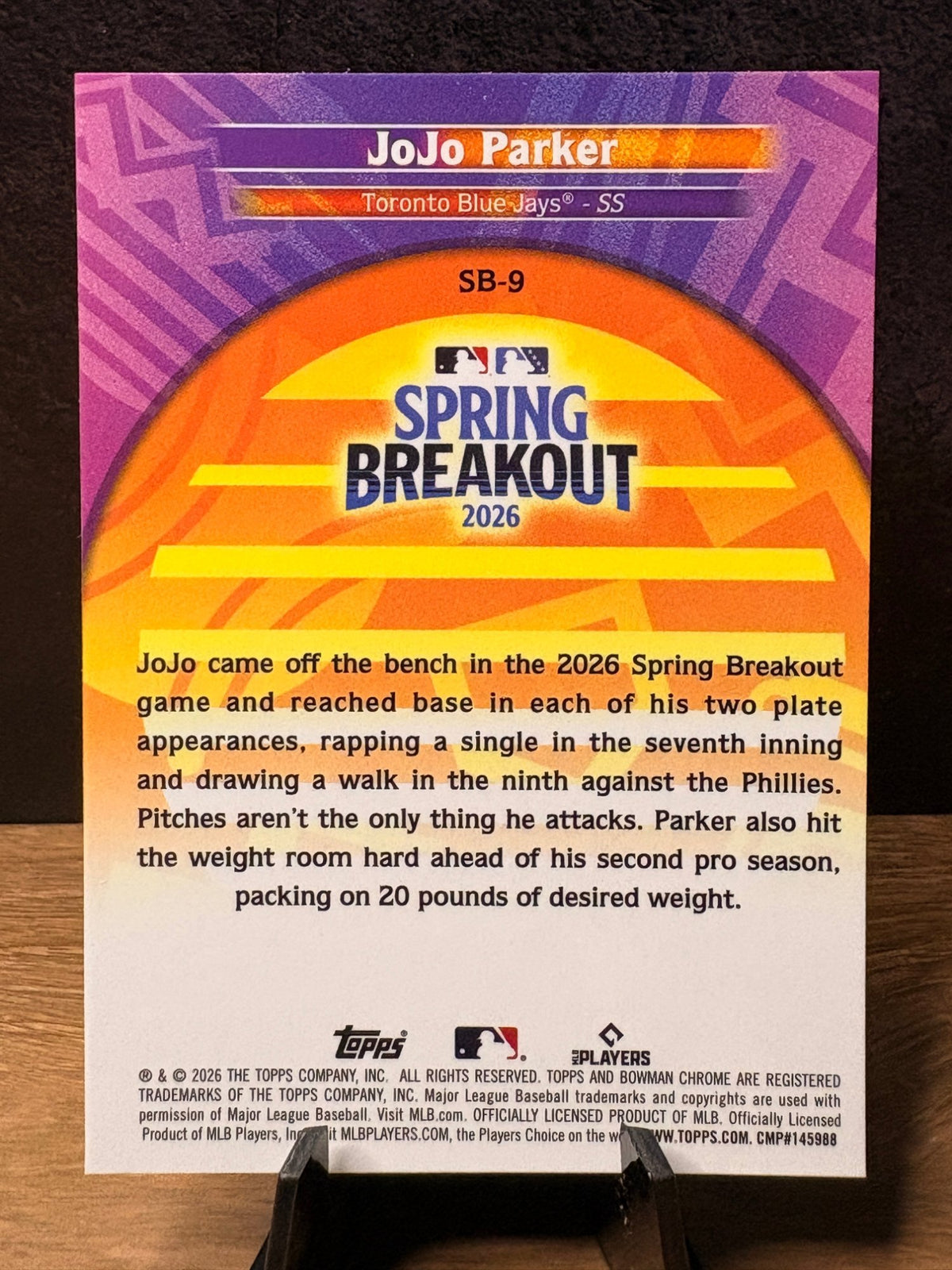 JoJo Parker (Base) - 2026 Bowman Chrome Spring Breakout #SB-9 Baseball trading card, back