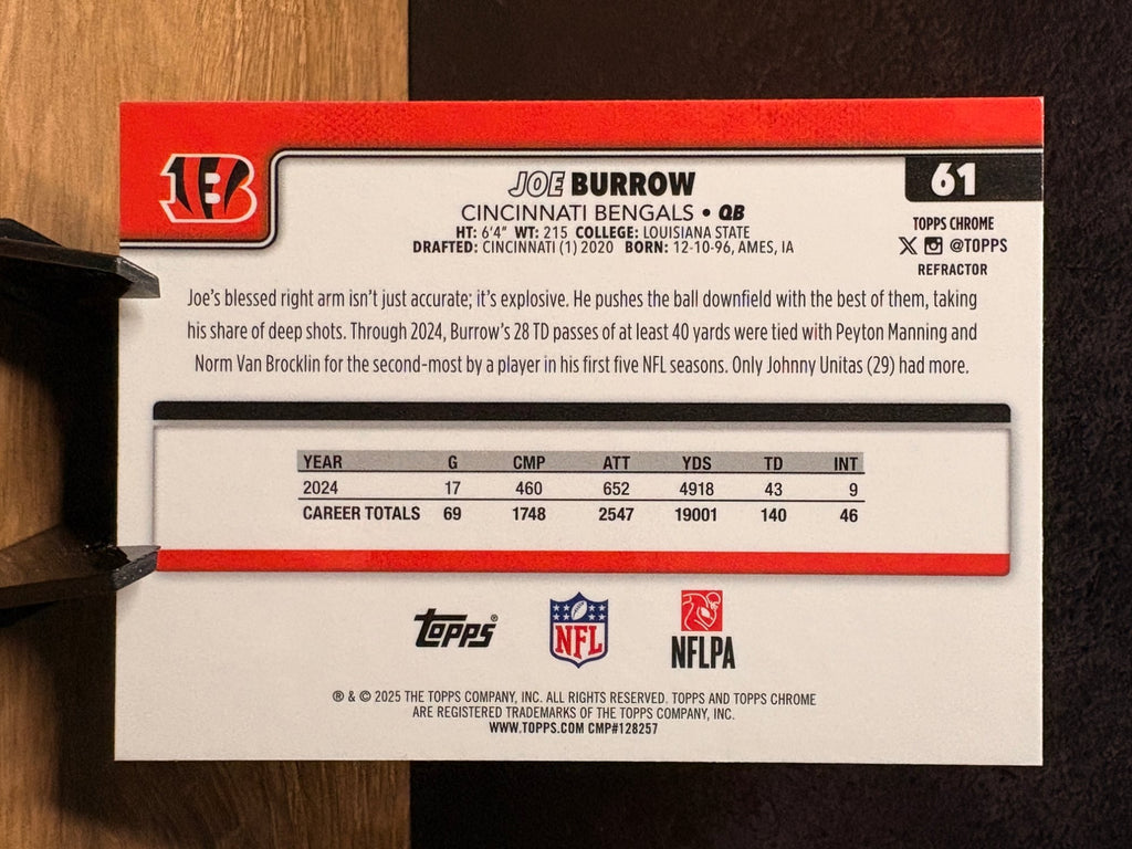 Joe Burrow (Refractor) - 2025 Topps Chrome #61 Football trading card, back