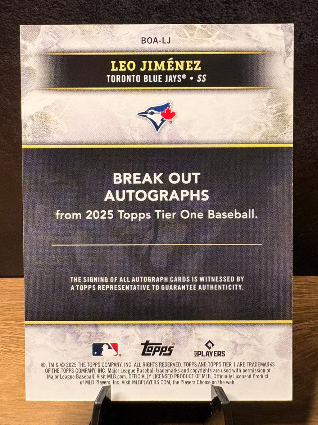 Leo Jiménez (RC Blue /99) - 2025 Topps Tier One Break Out Autographs #BOA-LJ Baseball trading card, back