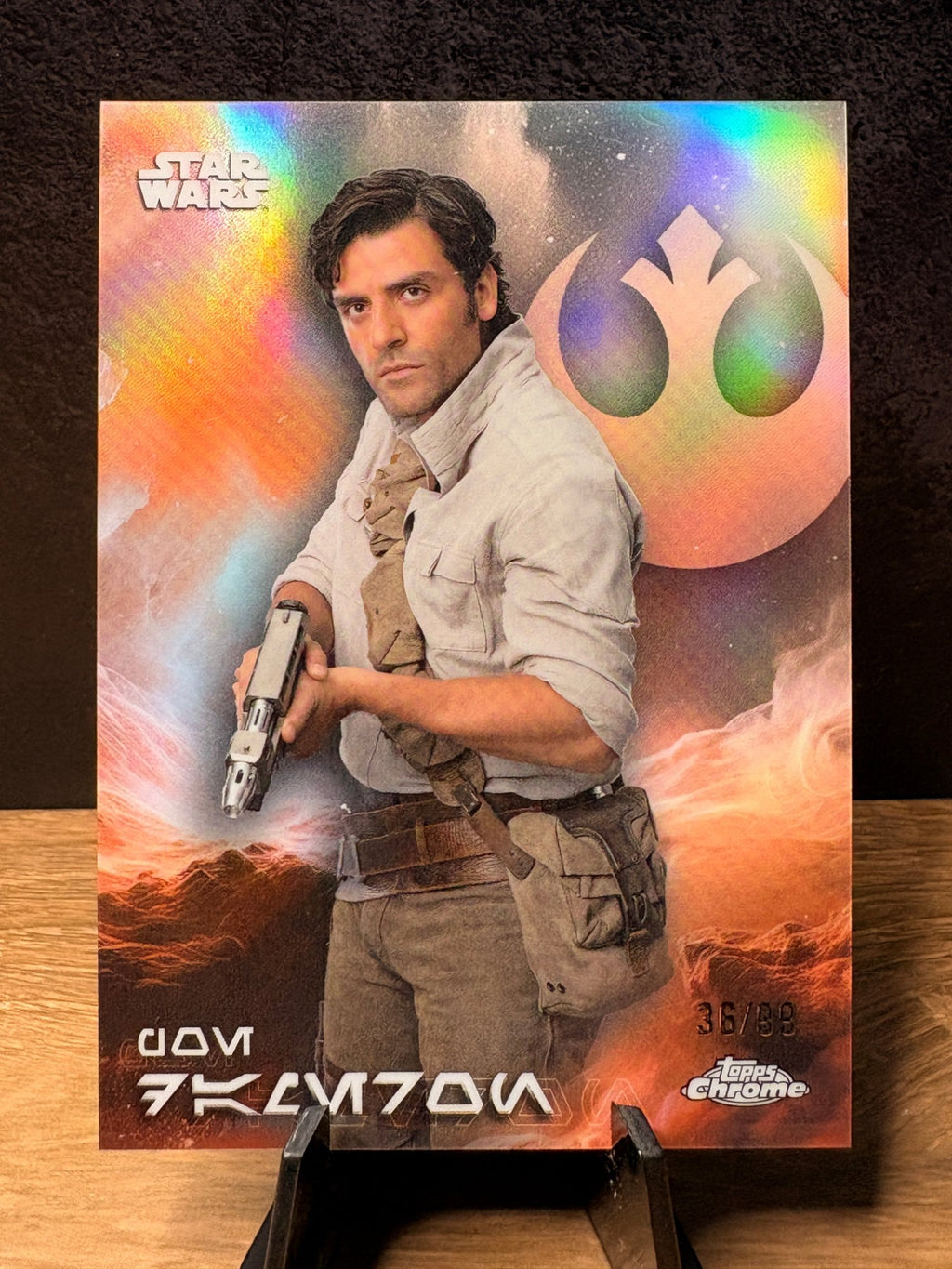 Poe Dameron (Aurebesh Variation /99) - 2024 Topps Chrome Star Wars #AV-145 Star Wars trading card, front and back