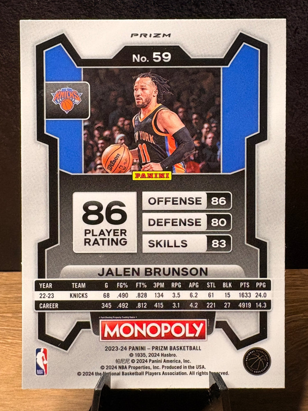 Jalen Brunson (Red Icons) - 2023-24 Panini Prizm Monopoly #59 Basketball trading card, back