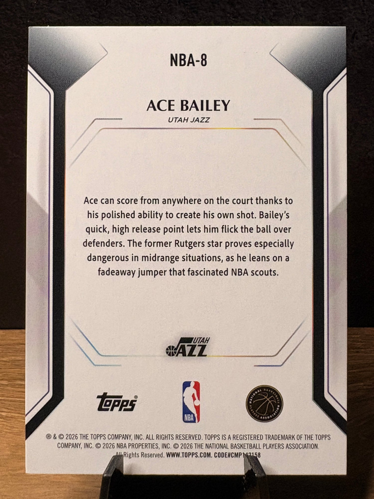 Ace Bailey (RC Wave Refractor) - 2026 Topps #NBA-8 Basketball trading card, back