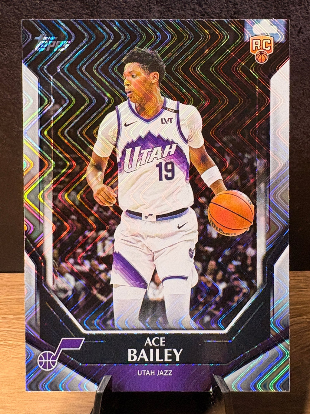 Ace Bailey (RC Wave Refractor) - 2026 Topps #NBA-8 Basketball trading card, front and back