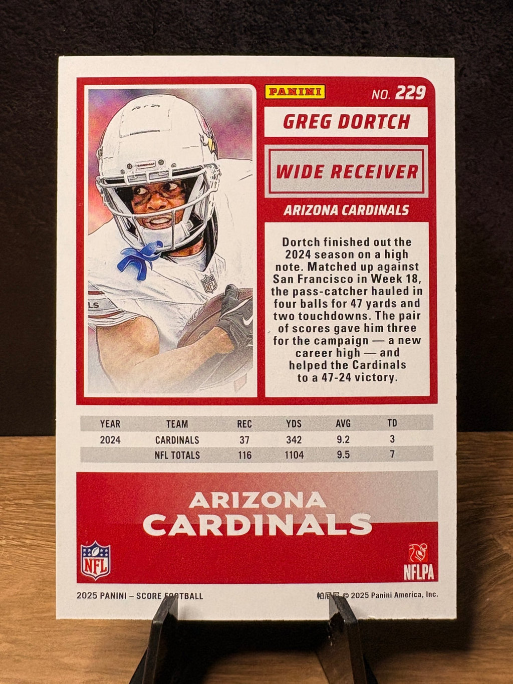 Greg Dortch (Gold Zone /50) - 2025 Panini Score Score Football #229 Football trading card, back