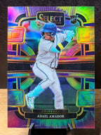 Adael Amador (RC Tie-Dye Prizm /25) - 2024 Panini Select Concourse #74 Baseball trading card, front and back