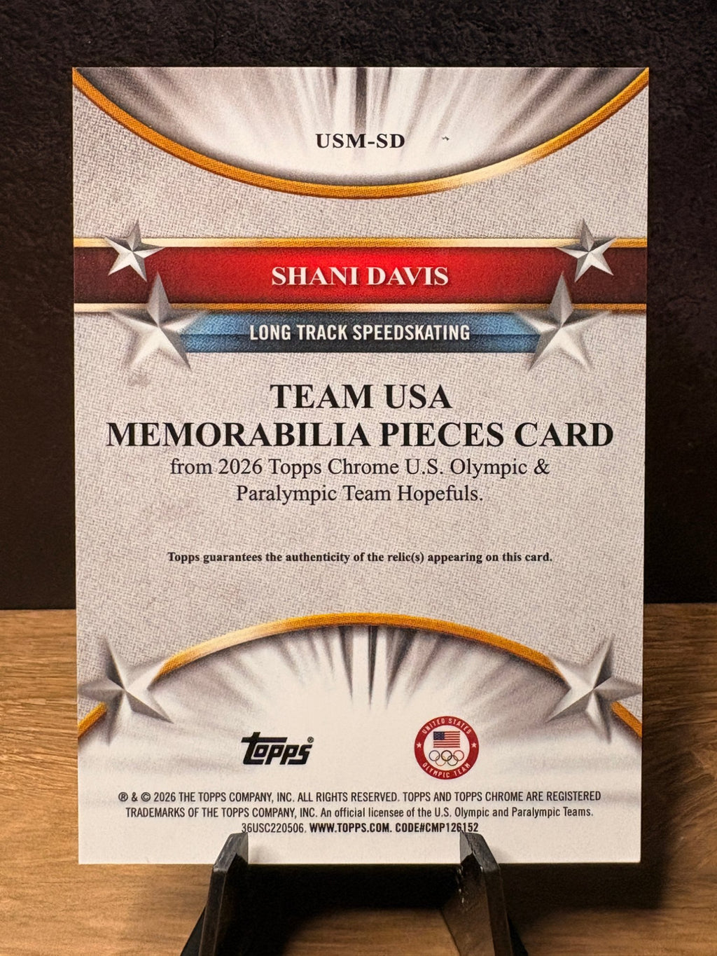 Shani Davis (Base) - 2026 Topps Chrome U.S. Olympic & Paralympic Team #USM-SD Speedskating trading card, back