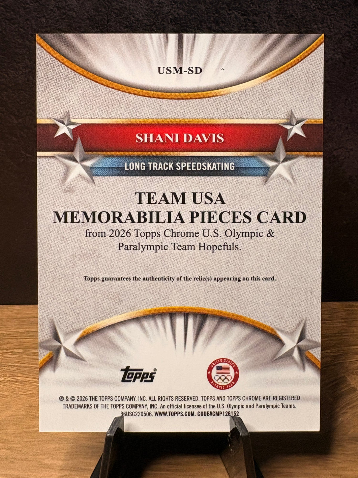 Shani Davis (Base) - 2026 Topps Chrome U.S. Olympic & Paralympic Team #USM-SD Speedskating trading card, back