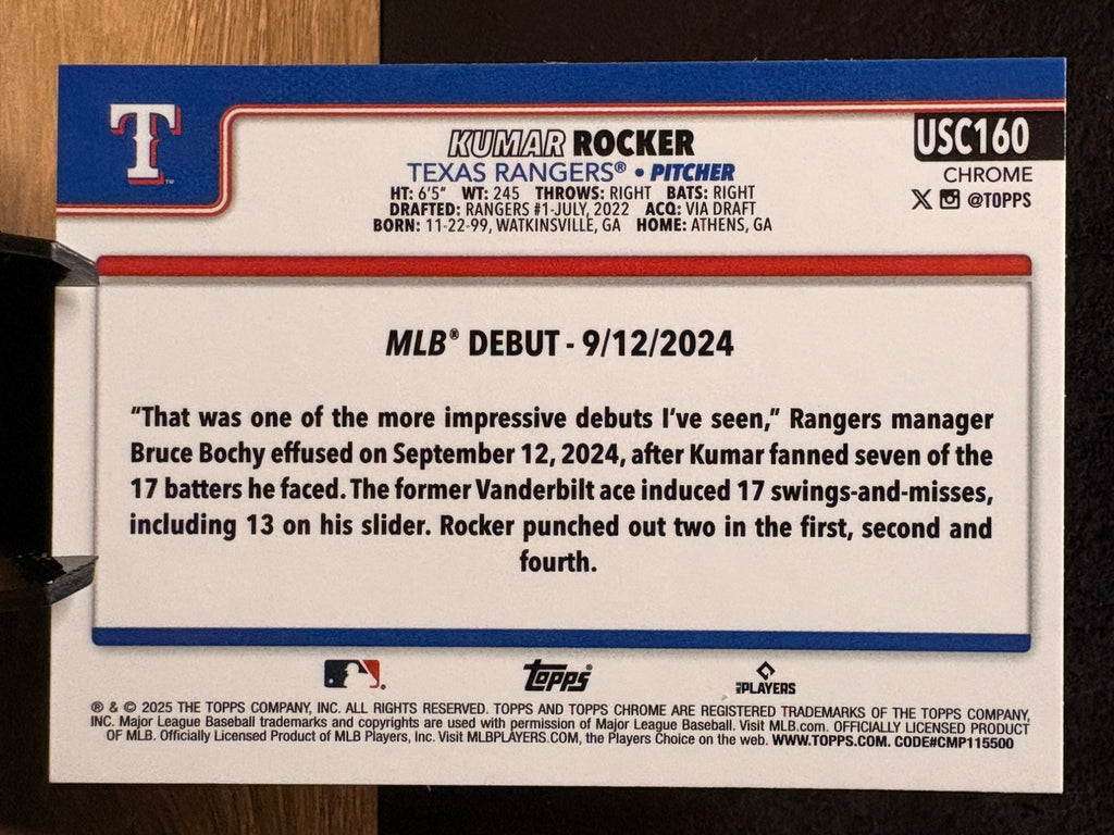 Kumar Rocker (RC Wave Refractor) - 2025 Topps Chrome Update Series #USC160 Baseball trading card, back