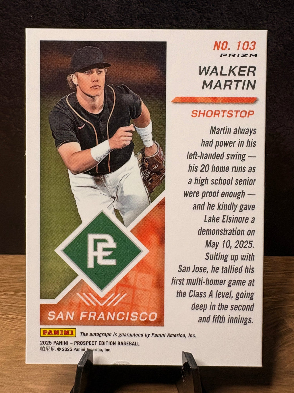 Walker Martin (Silver Prizm) - 2025 Panini Prospect Edition #103 Baseball trading card, back