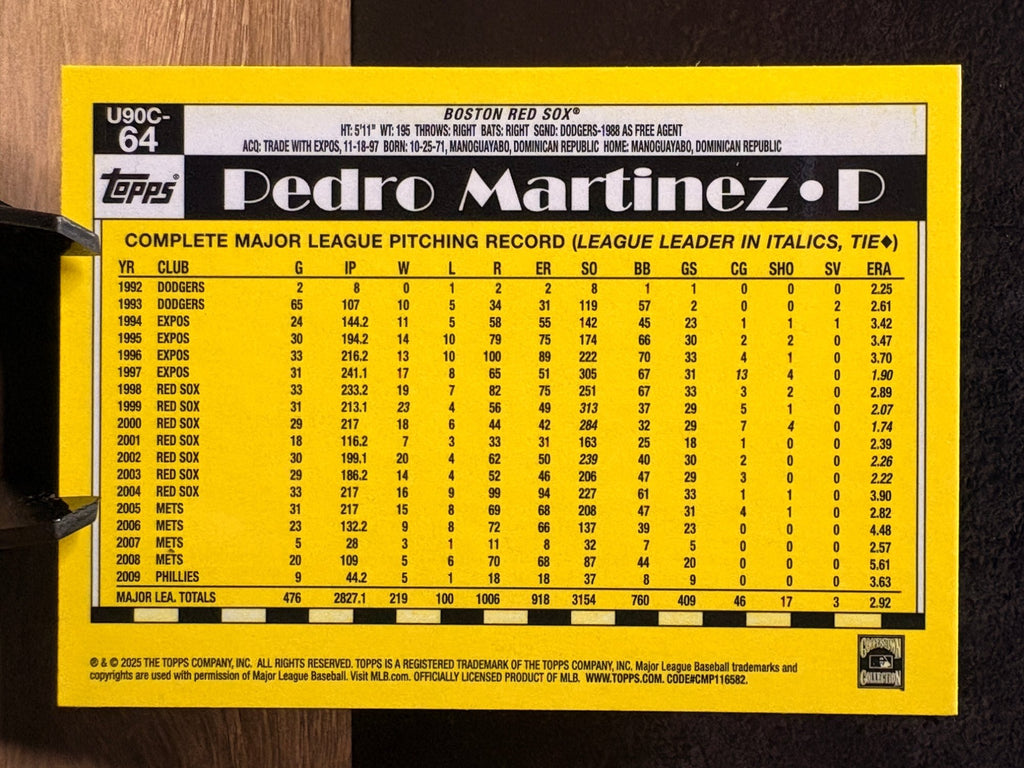 Pedro Martinez (Green Mojo Refractor /99) - 2025 Topps Update Series #U90C-64 Baseball trading card, back