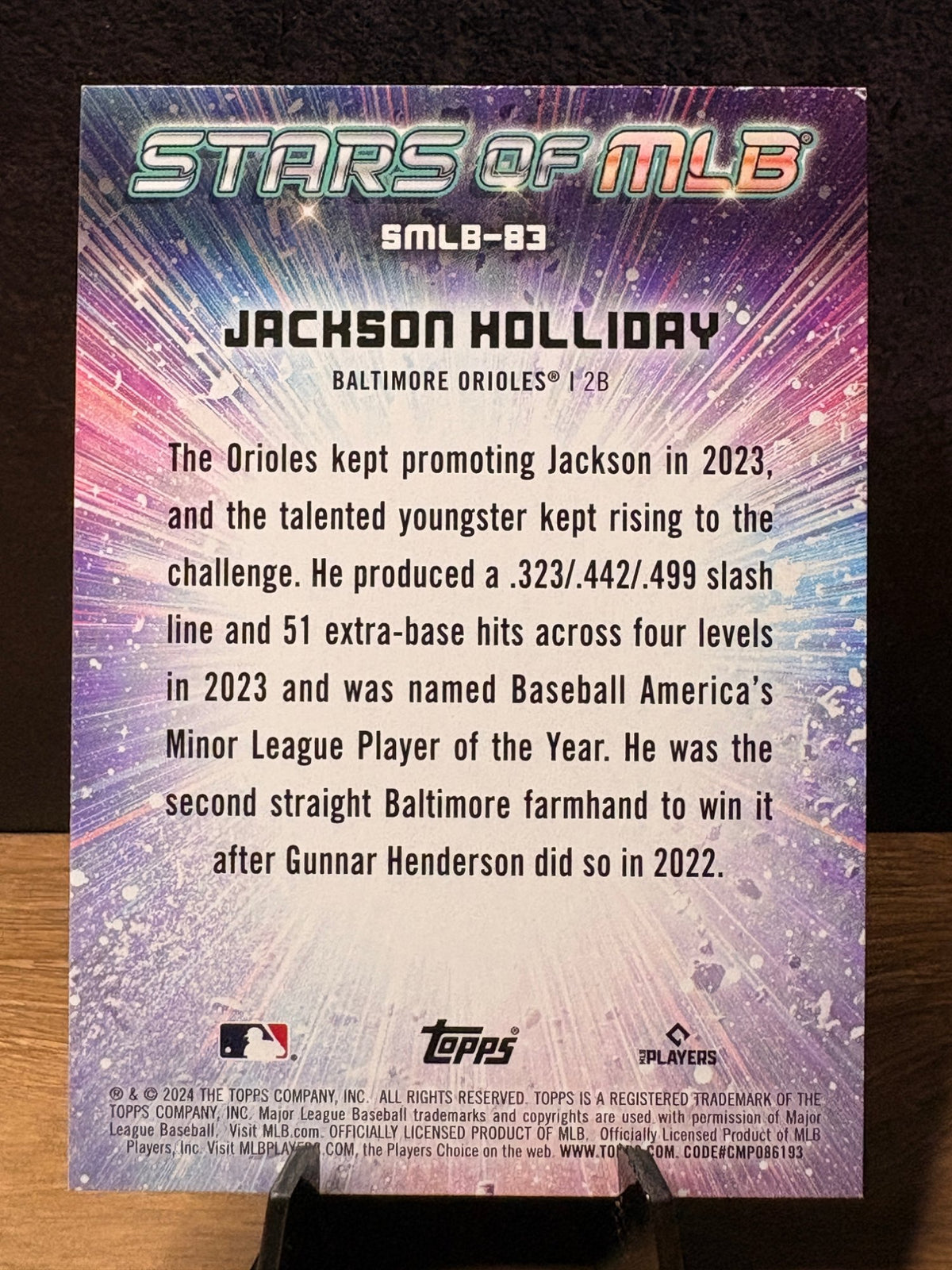 Jackson Holliday (RC Refractor) - 2024 Topps Update Series Stars of MLB #SMLB-83 Baseball trading card, back