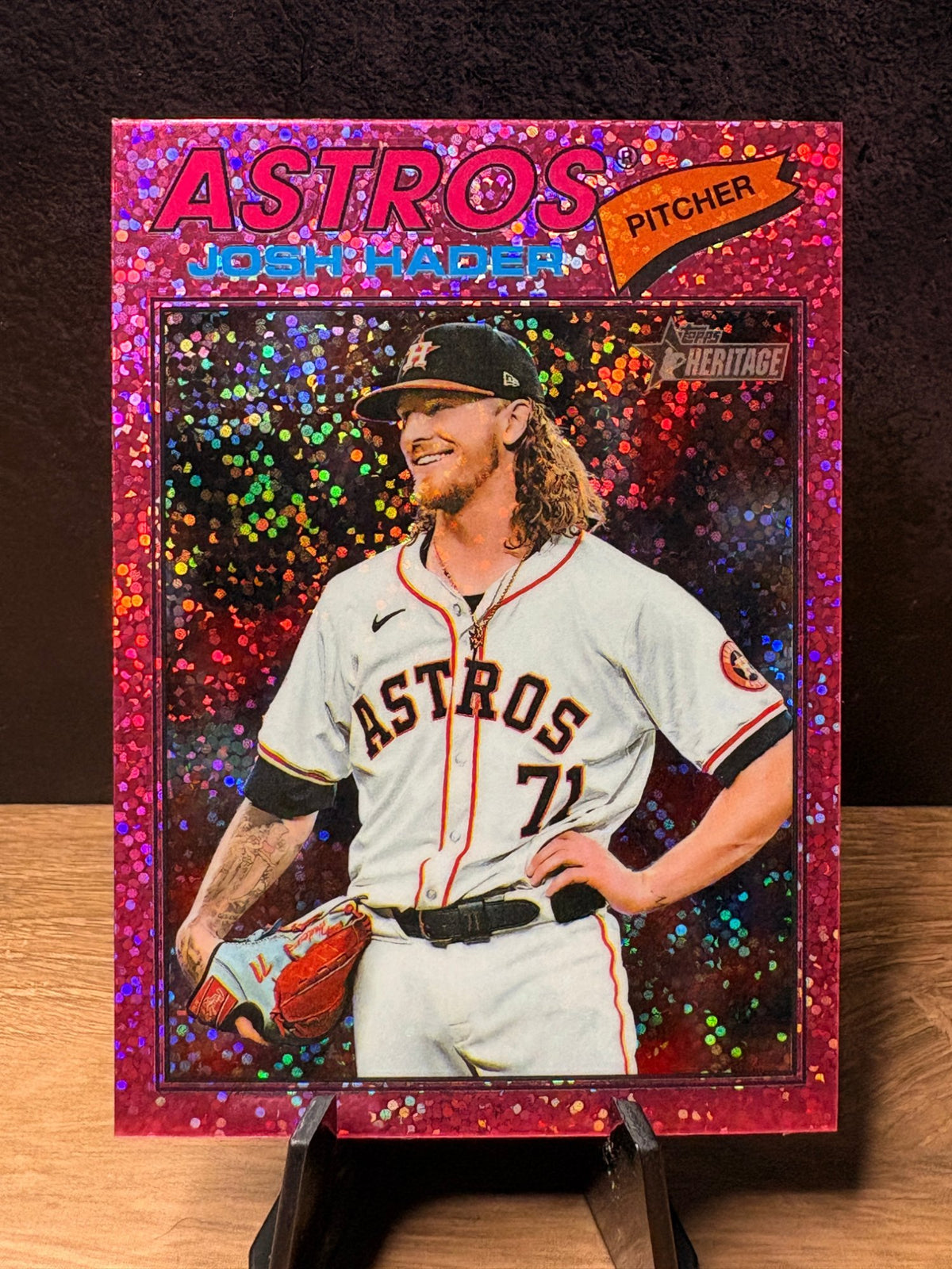 Josh Hader (Pink Sparkle) - 2026 Topps Heritage #9 Baseball trading card, front and back