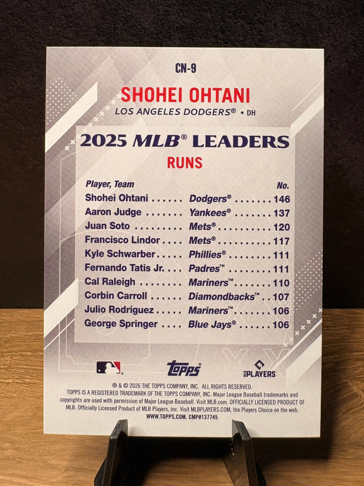 Shohei Ohtani (Base) - 2026 Topps Crunchin' Numbers #CN-9 Baseball trading card, back