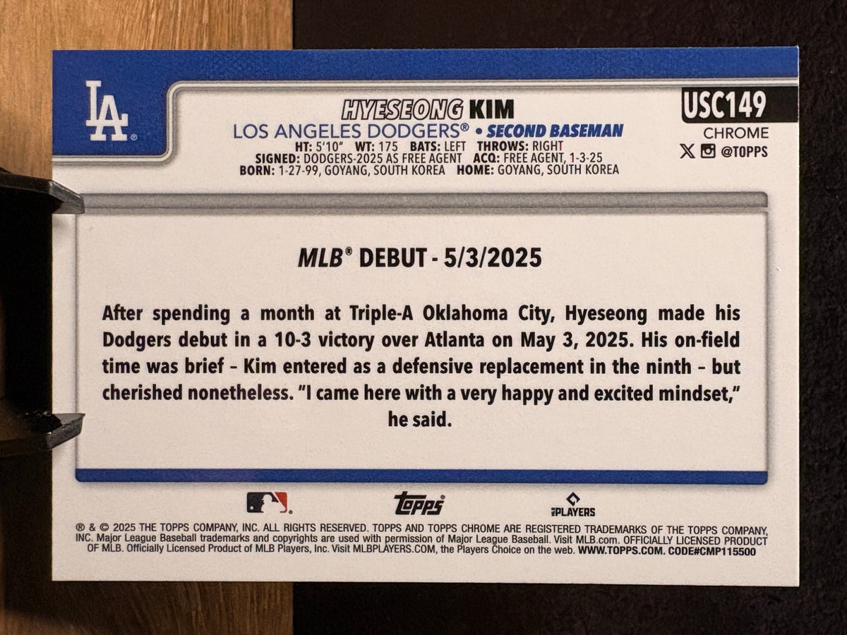 Hyeseong Kim (RC Refractor) - 2025 Topps Chrome Update Series Rookie #USC149 Baseball trading card, back