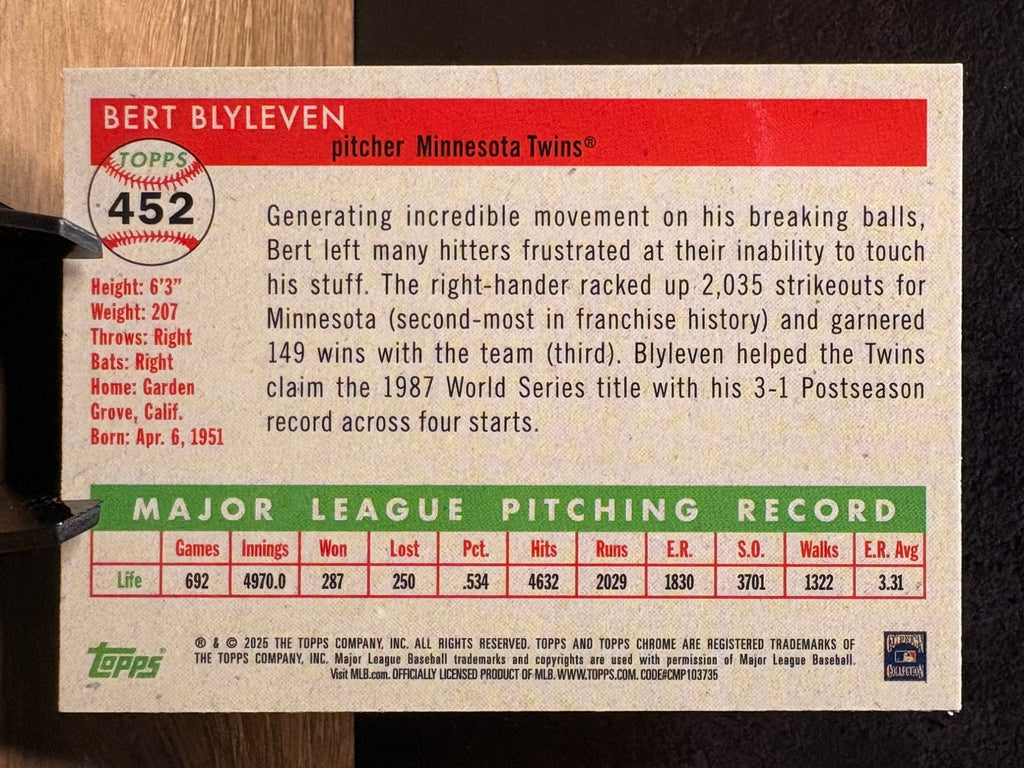 Bert Blyleven (Blue Wave Refractor /100) - 2025 Topps Chrome 1955 #452 Baseball trading card, back